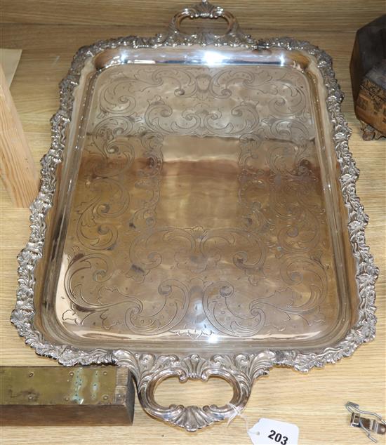 A late Victorian two handled plated tray by Barnett Henry Abrahams